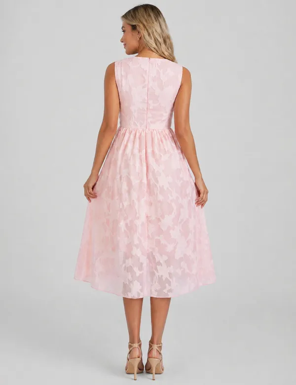 Romantic V Neck Lace Trim Sleeveless Midi Dress