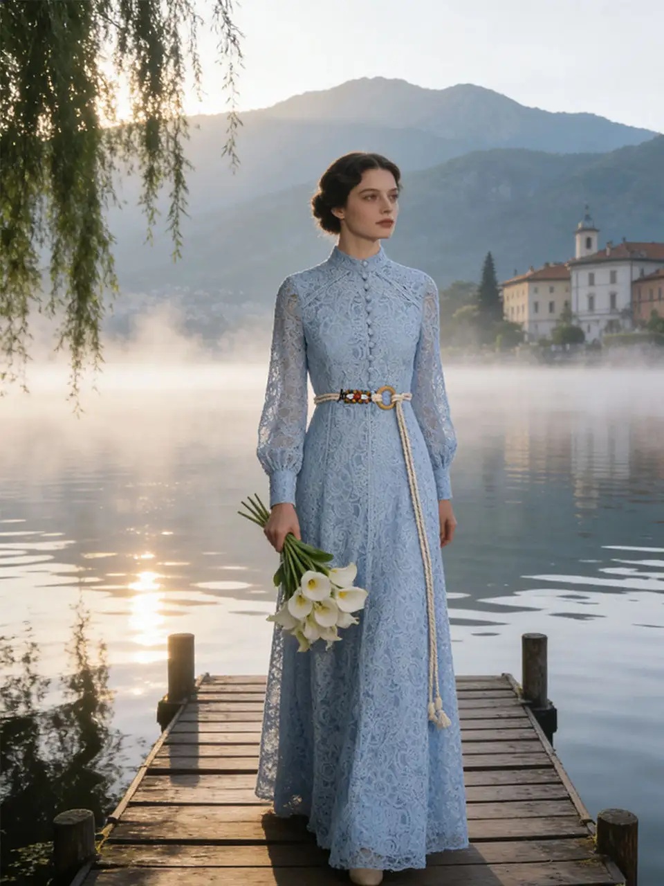 Lace Edwardian Stand Collar Maxi Dress