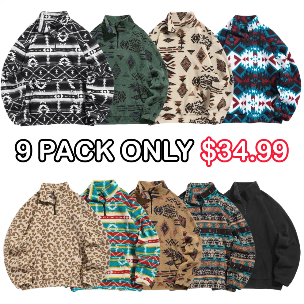 🎁Halloween Sale 49% Off - Casual Ethnic Pattern Zipper Sweatshirt – Drop Shoulder Long Sleeve Pullover with Stand Collar, Soft & Comfy Fit