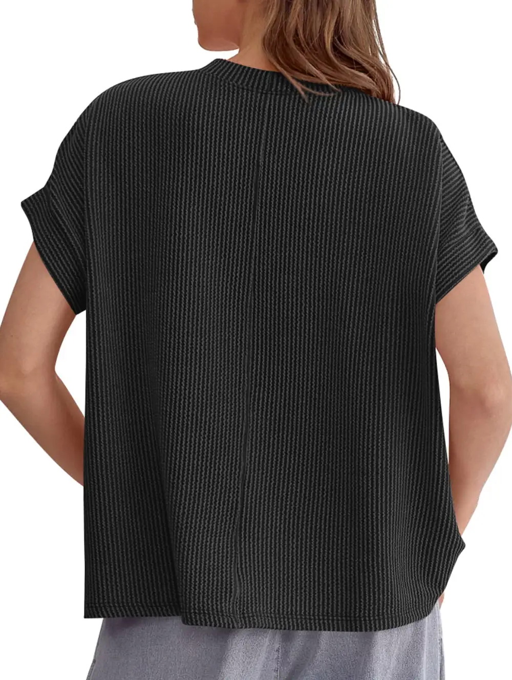 Ribbed Knit Crew Neck Tee