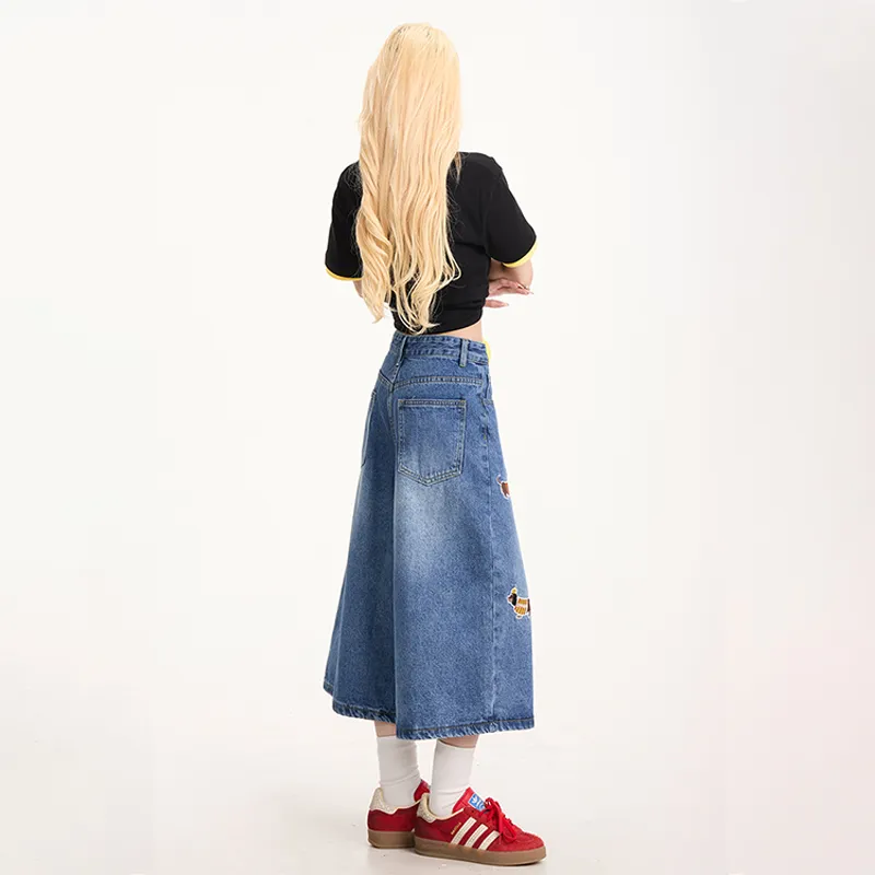 Vintage Wash Distressed Embroidered Denim Shorts