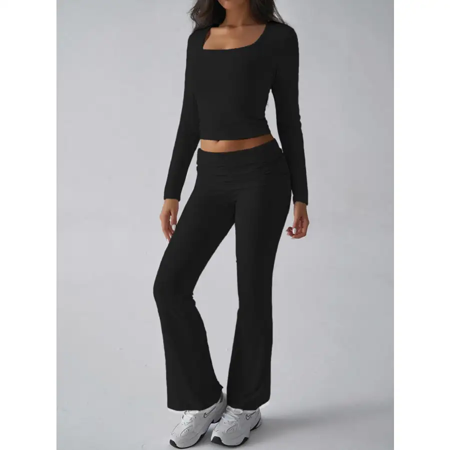 Square Neck Long Sleeve Top and Pants Set