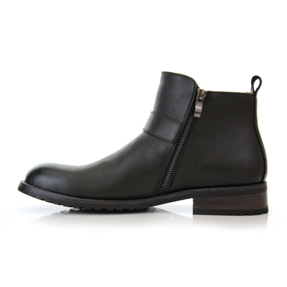 Faux-Leather Zip-Up Slip-On Chelsea Boots