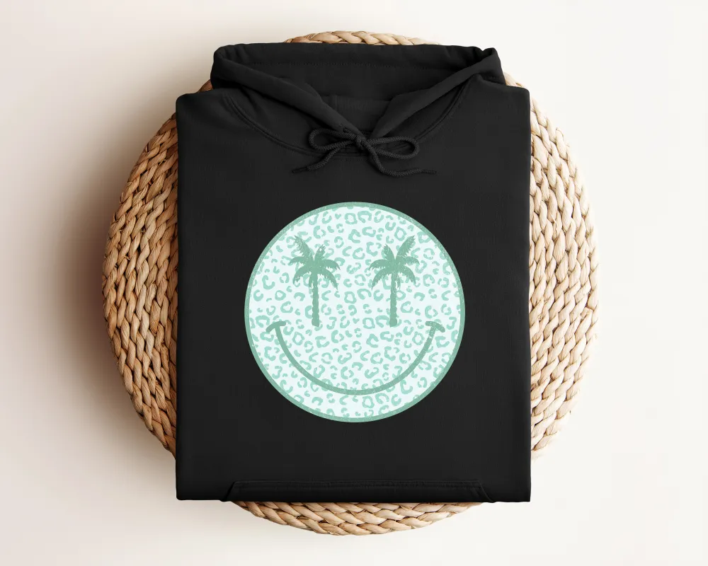 Palm Tree Smiley Graphic Pullover Hoodie