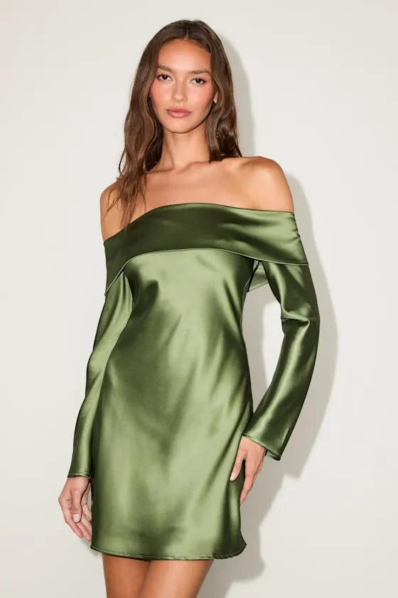 Luxurious Vision Light Yellow Satin Off-the-Shoulder Mini Dress