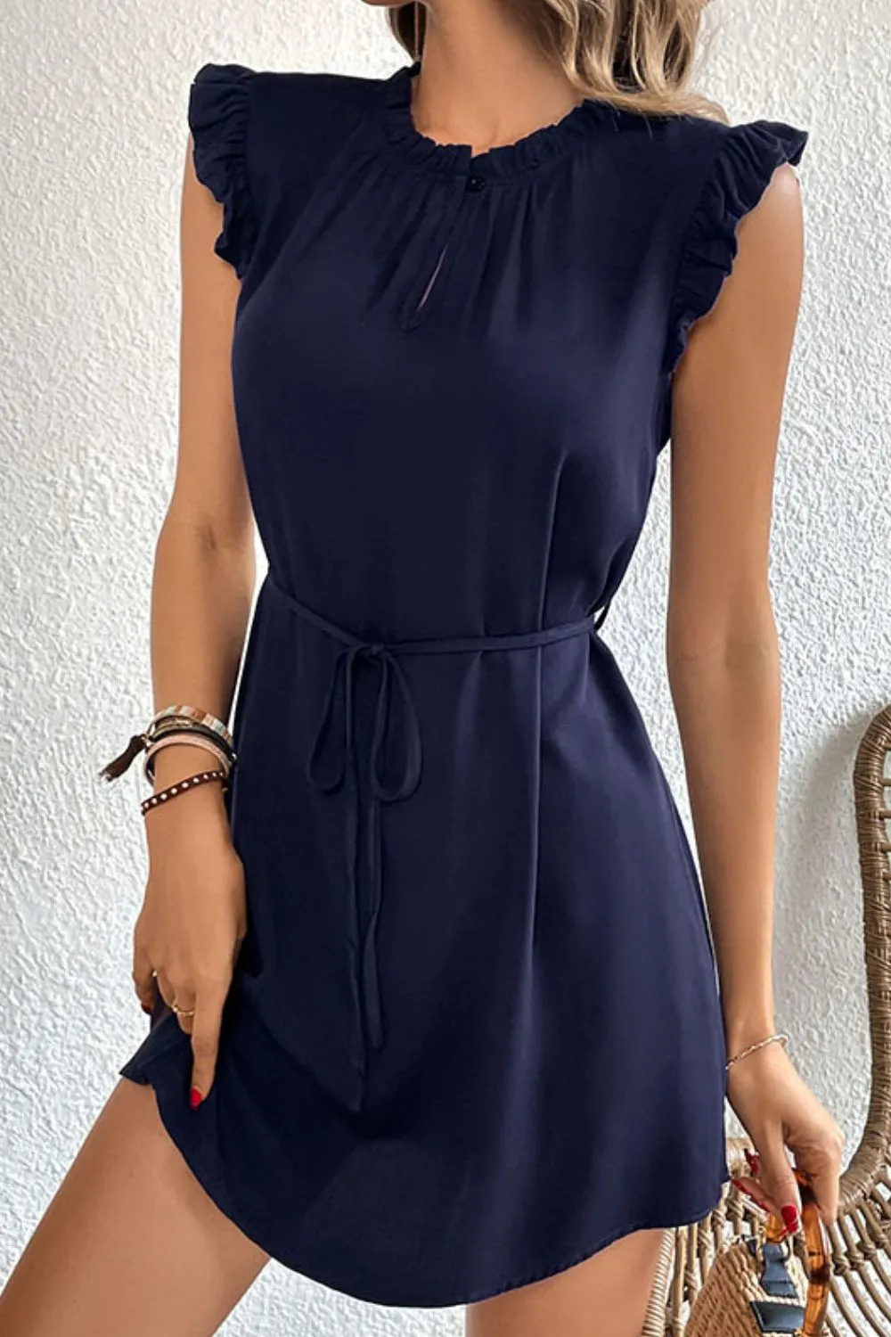 Everyday Tie Detail Ruffle Trim Dress
