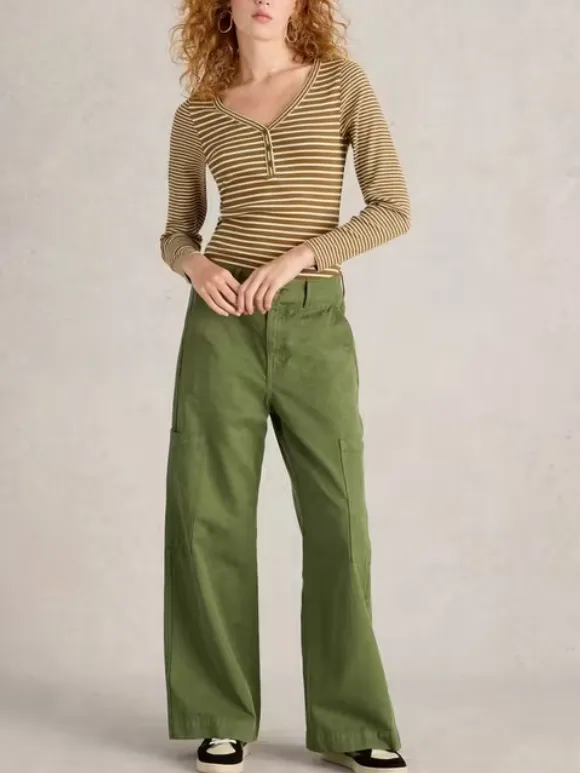 V-Neck Ribbed Striped Henley