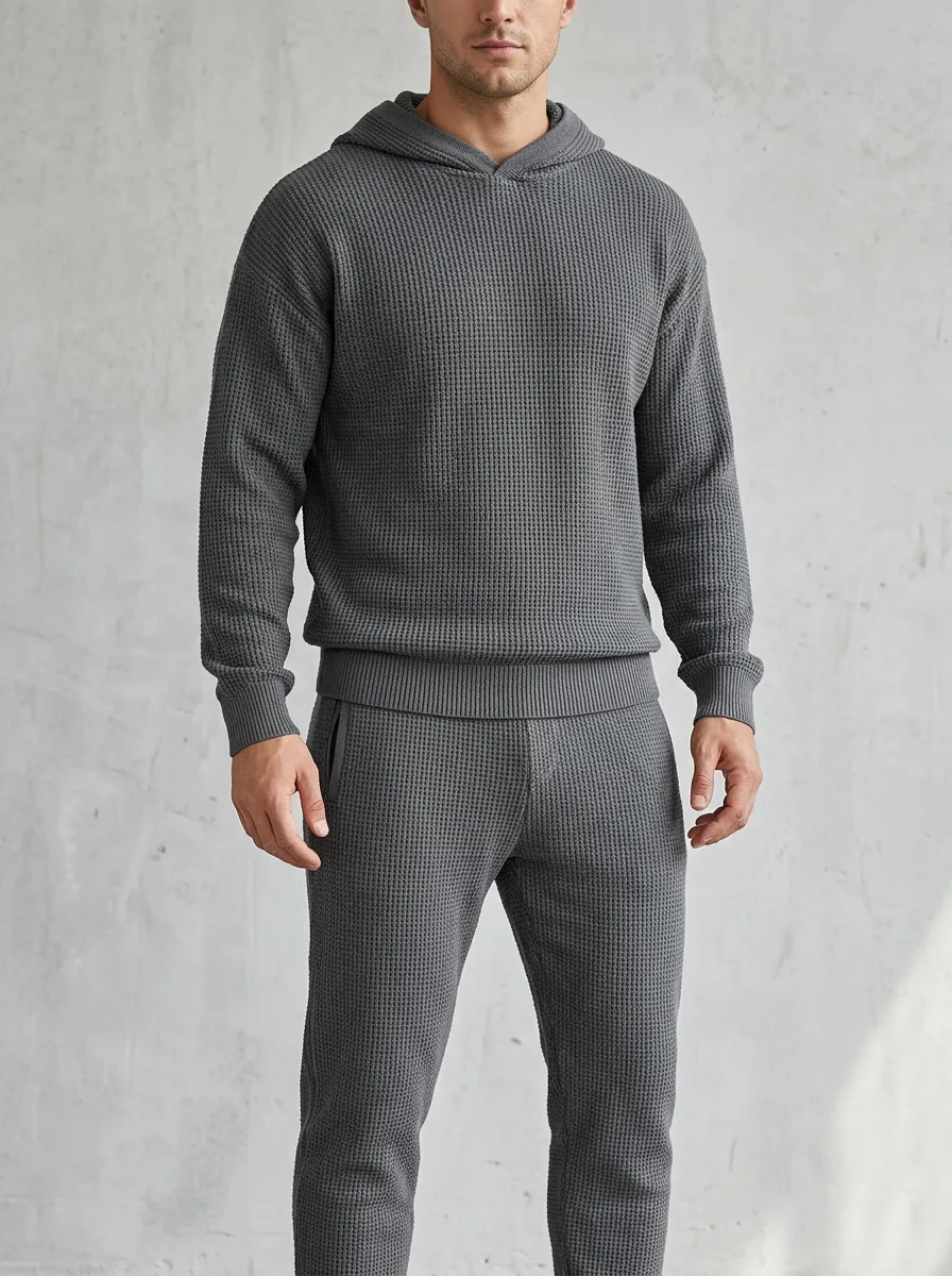 Refined Classic-Look Men's Knit Hoodie Jogger Set