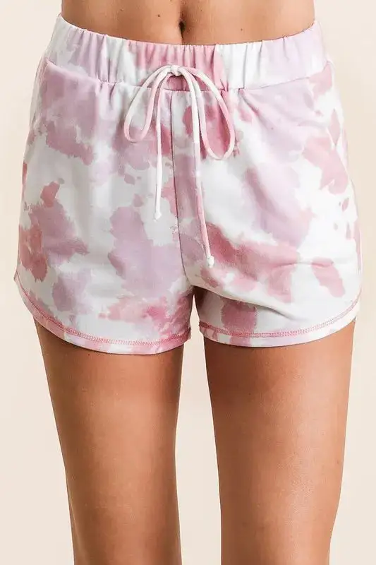 Tie Dye Print Terry Shorts with Side Pockets