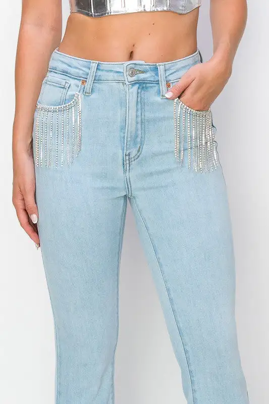 High Rise Bootcut Frayed Hem Denim Jeans