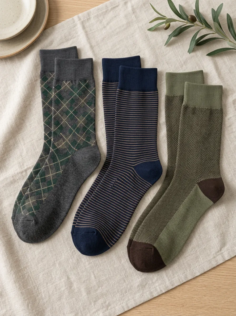 Men's Three Pack Crew Sock Collection with Cotton Blend Detail