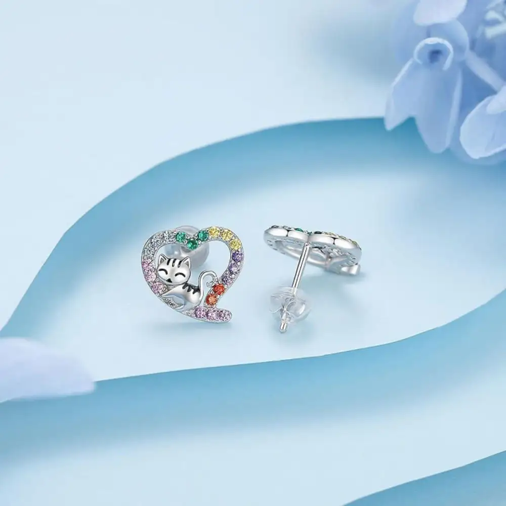 Sterling Silver Zircon Heart Stud Earrings