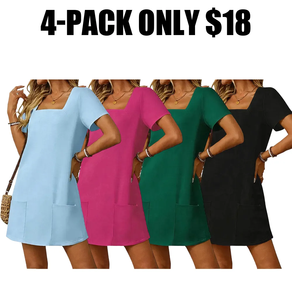 🔥Hot Sale💥Women's Solid Color Square Neck Slim Dress🔥13-PACK - All Colors Included