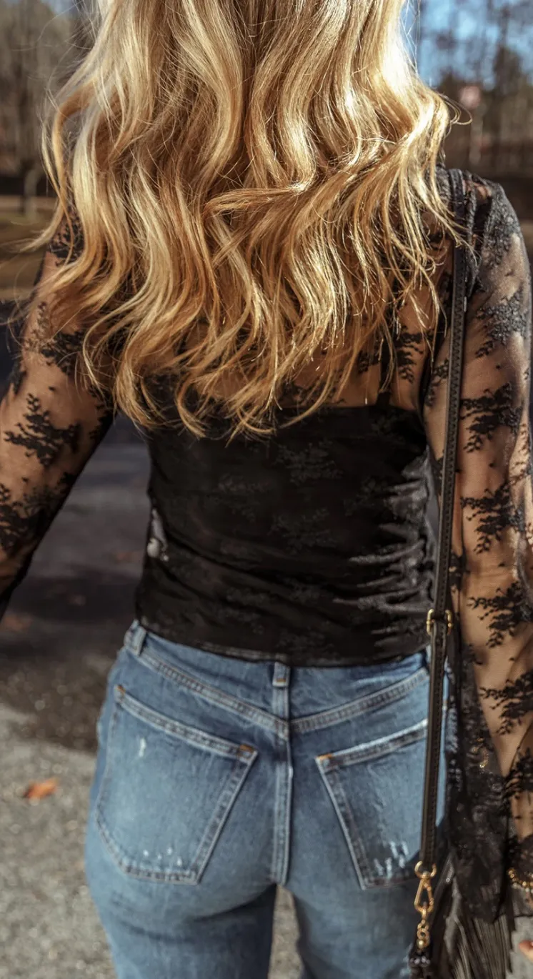 Mesh Crochet Long Sleeve Blouse