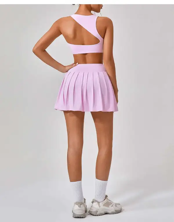 Backless Sleeveless Jacket, Bra and Skort Active Set