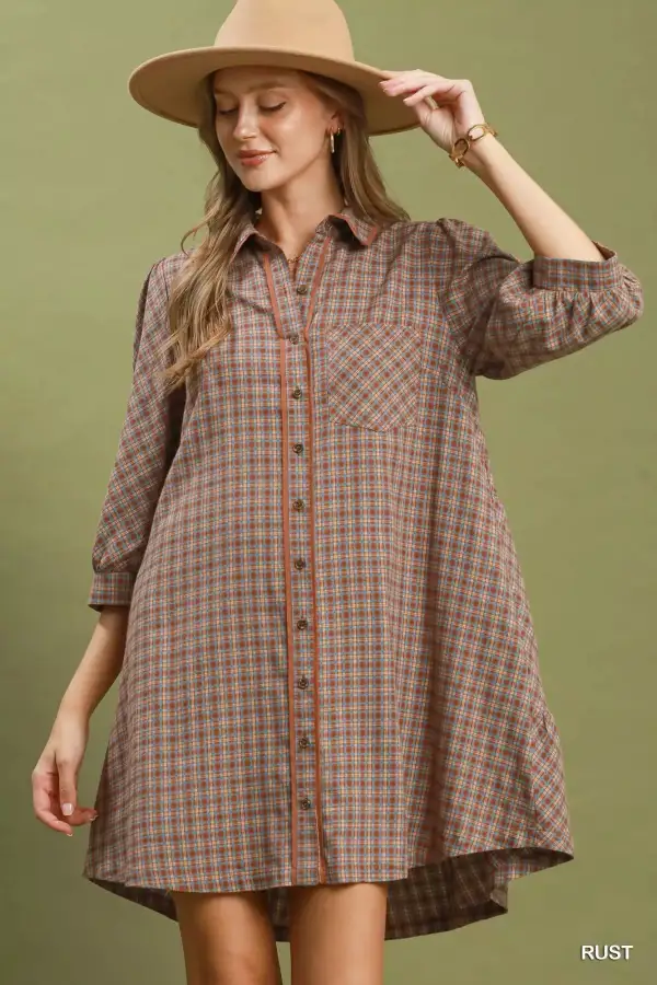 Plaid Button-Down Oversized Shirt Dress