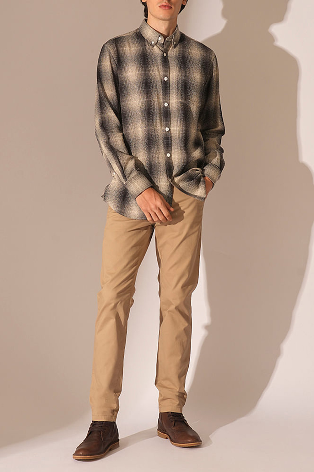 Black Beige Check Cotton Shirt