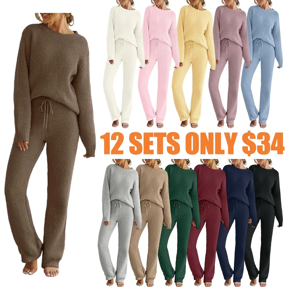 Womens Fuzzy Fleece Long Sleeve 2 Piece