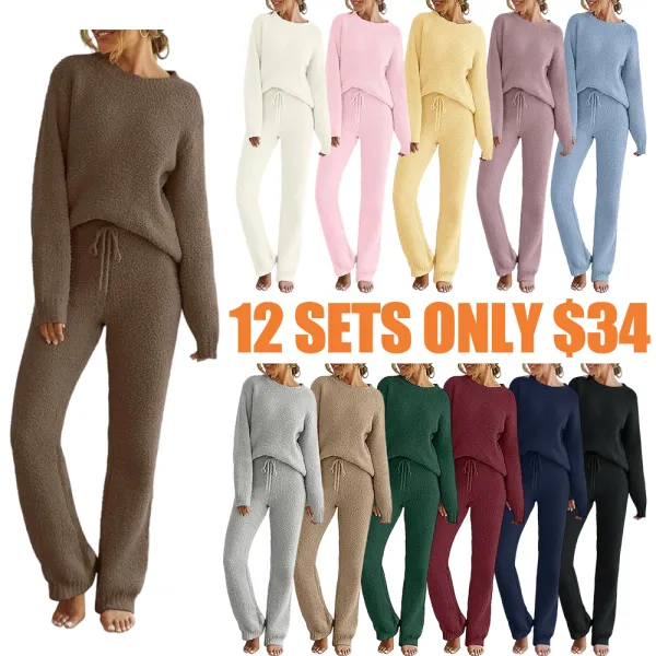 Womens Fuzzy Fleece Long Sleeve 2 Piece