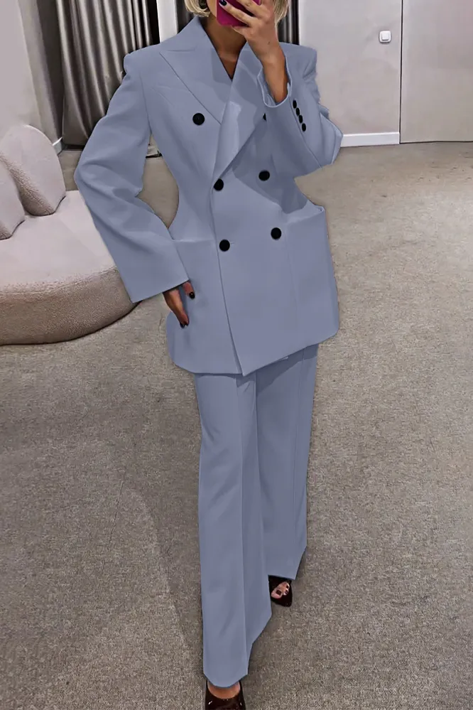 7PACK-Solid Color Collar Jacket and Pants Two Piece Set