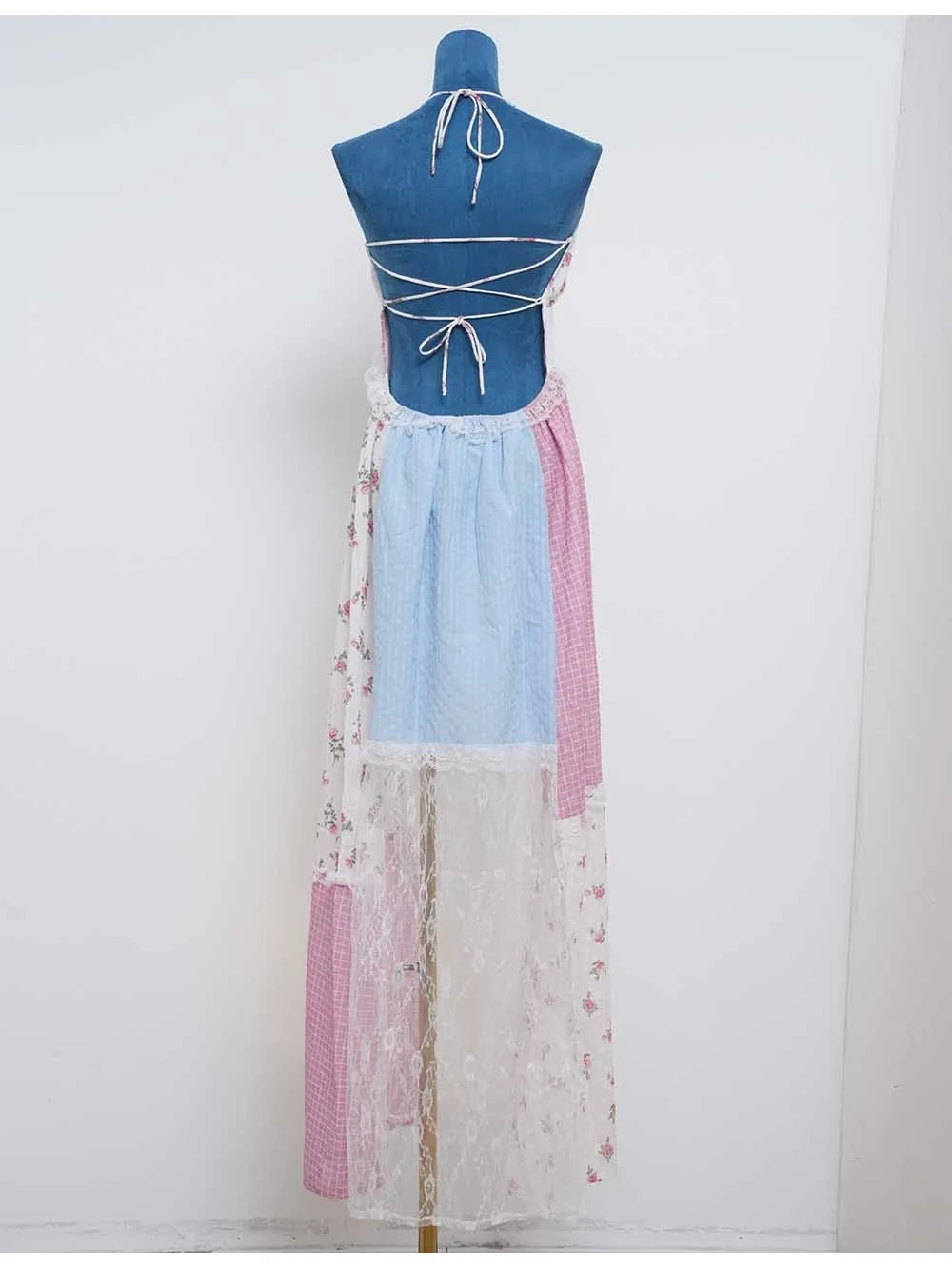 Boho Lace Patchwork Halter Neck Midi Dress