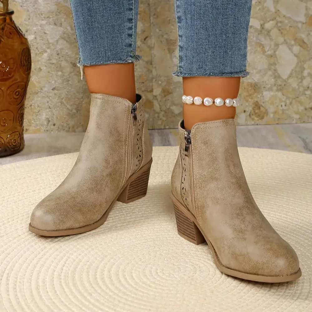 Casual Point Toe Block Heels Boots