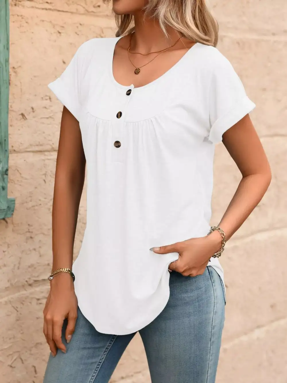 Casual Button Detail Henley T Shirt