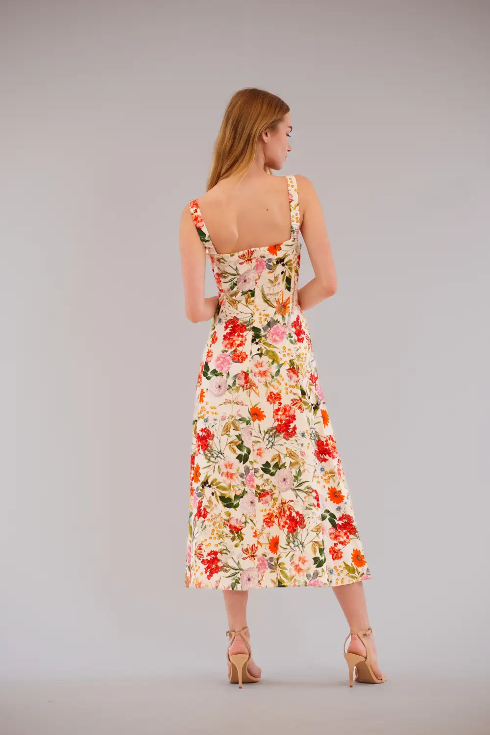 Square Neck Floral Midi Dress