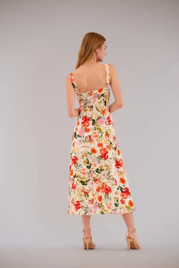 Square Neck Floral Midi Dress