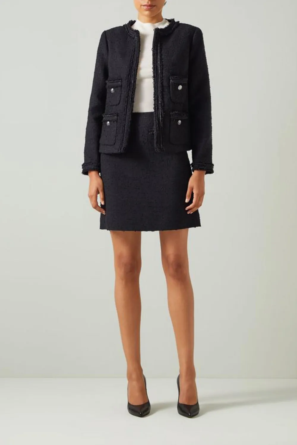 Black Tweed Pocket Detail Short Jacket