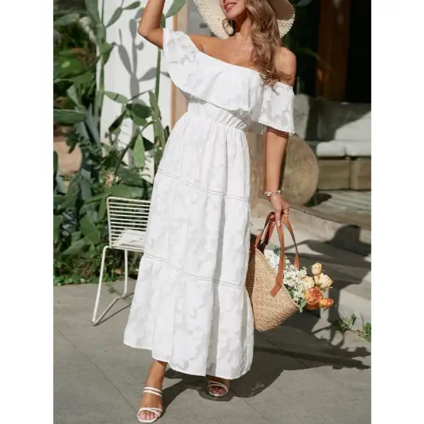 Ruched Off Shoulder Short Sleeve Midi Dress