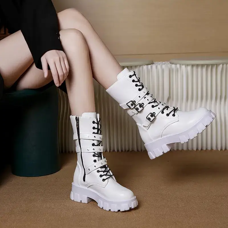 Refined Buckled Lace Up Combat Boots