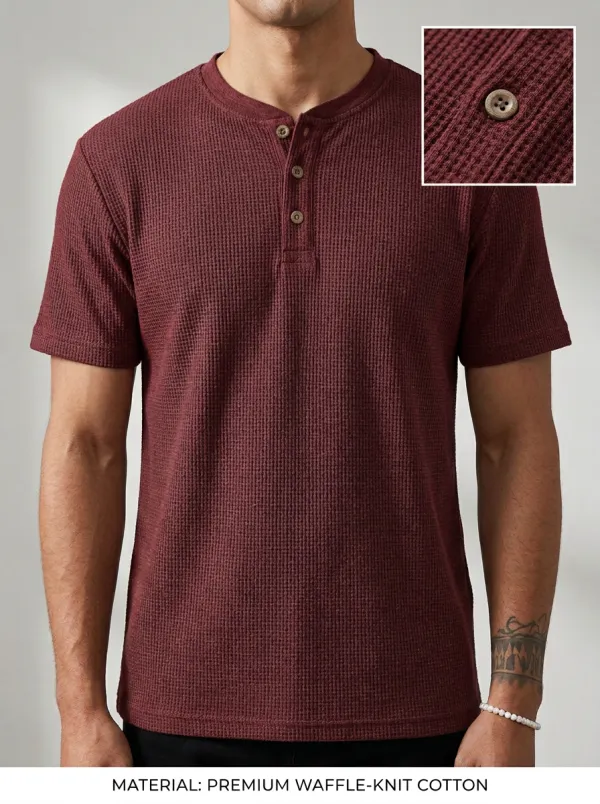 Modern Waffle-Knit Men's Short-Sleeve Henley Shirt
