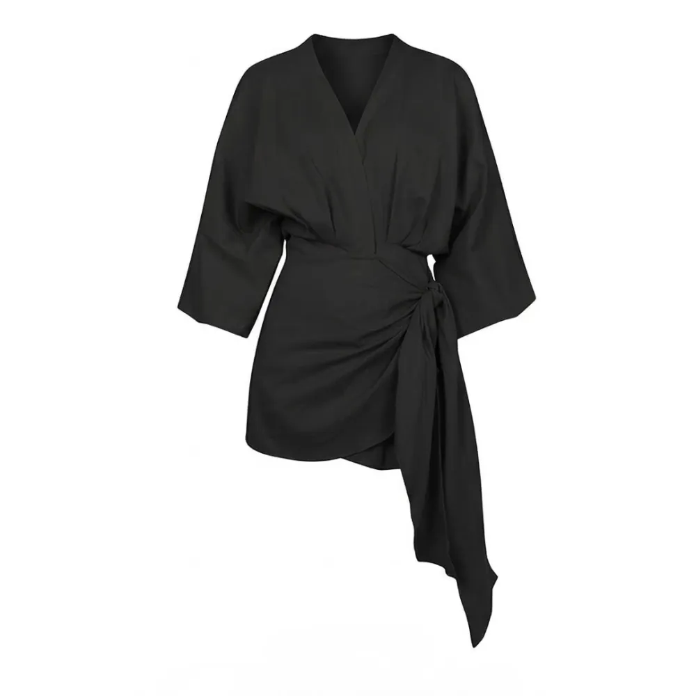 Wrap Style Kimono Sleeve Midi Dress