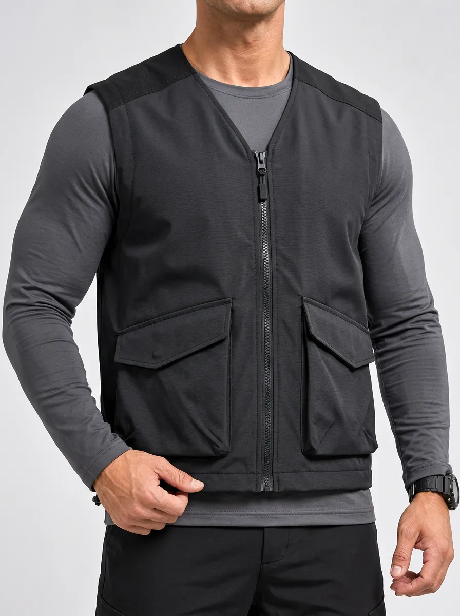 Men's Sleeveless Cargo-Style Layering Jacket