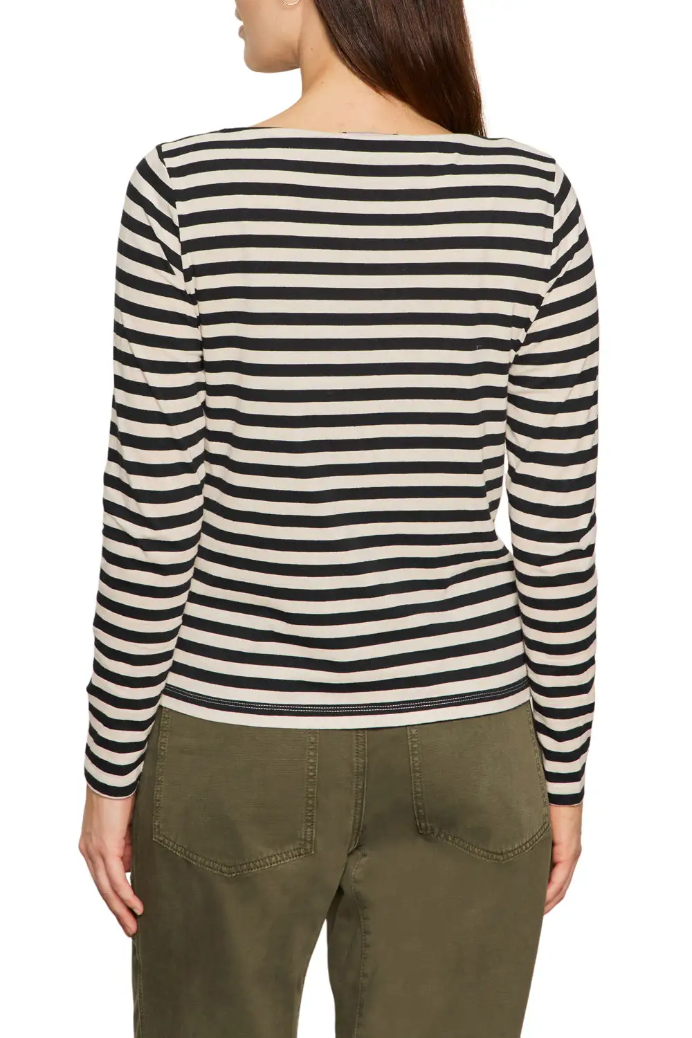 Striped Boat Neck Long Sleeve Relaxed Tee