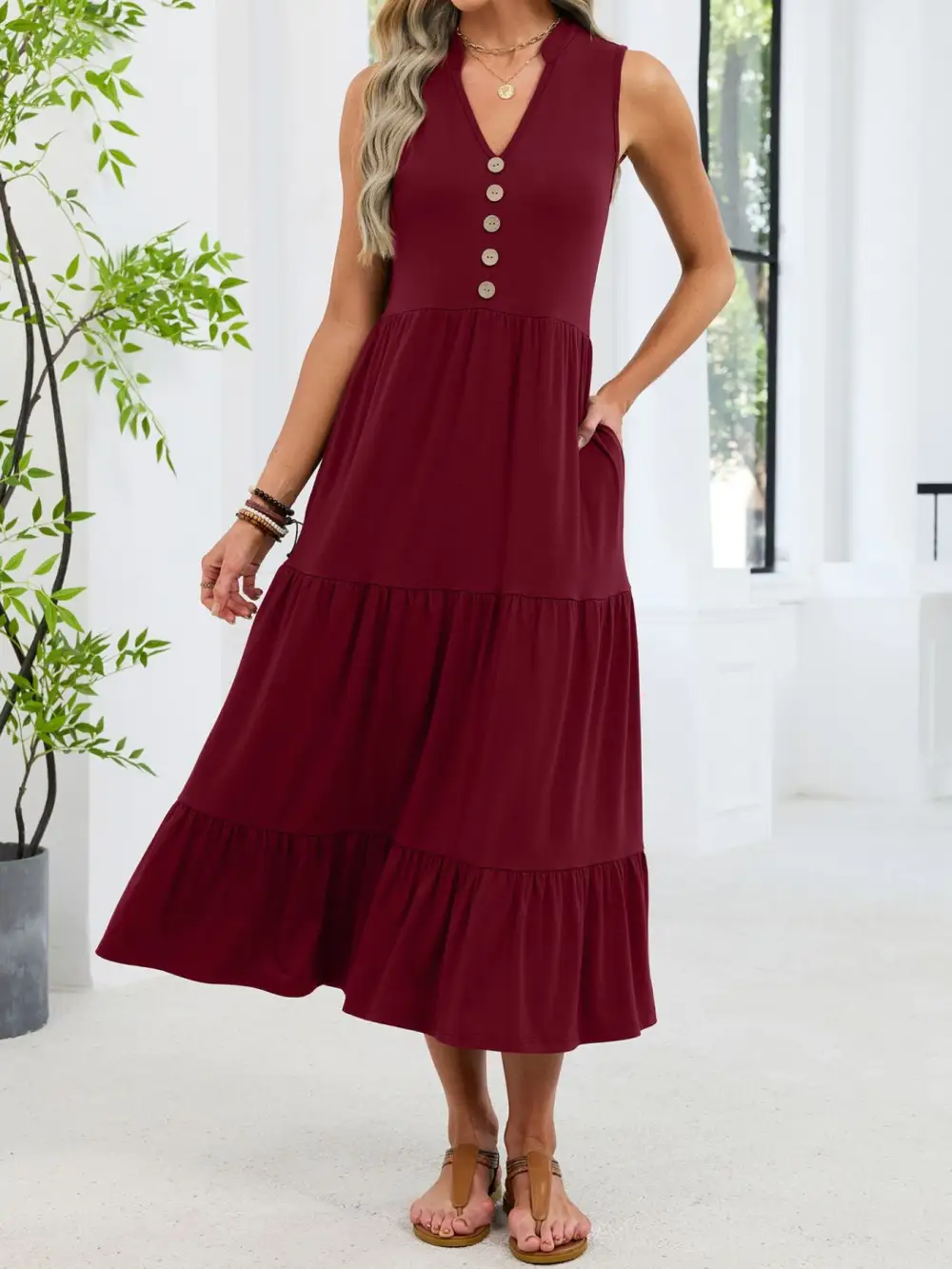 Tiered Sleeveless Midi Dress