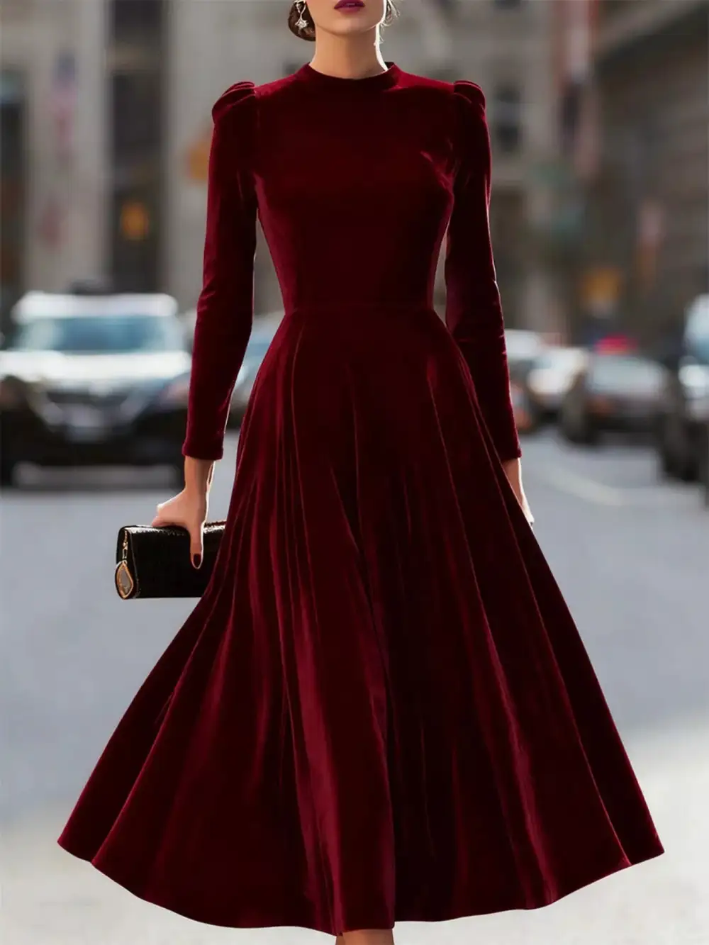 Velvet Long Sleeve Dress Casual