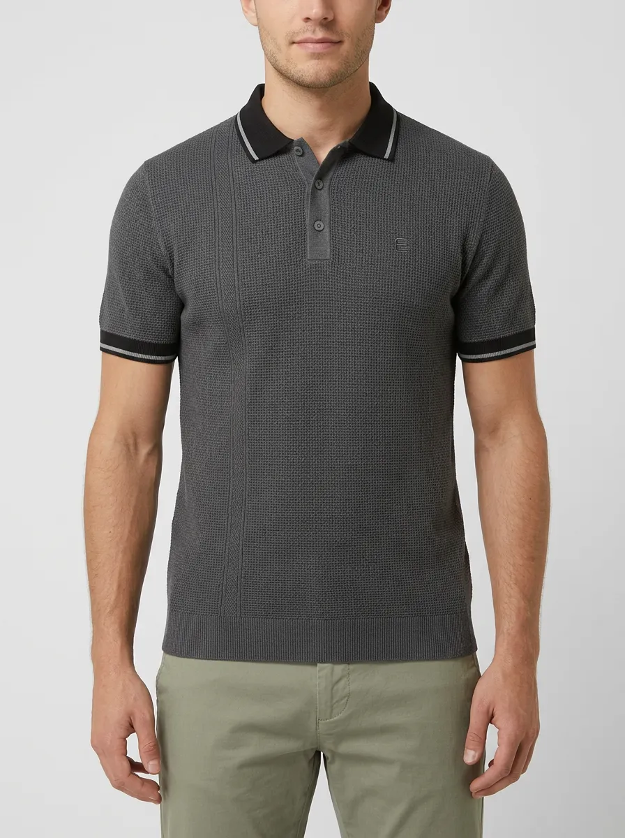 Men's Textured Knit Contrast-Trim Polo Shirt