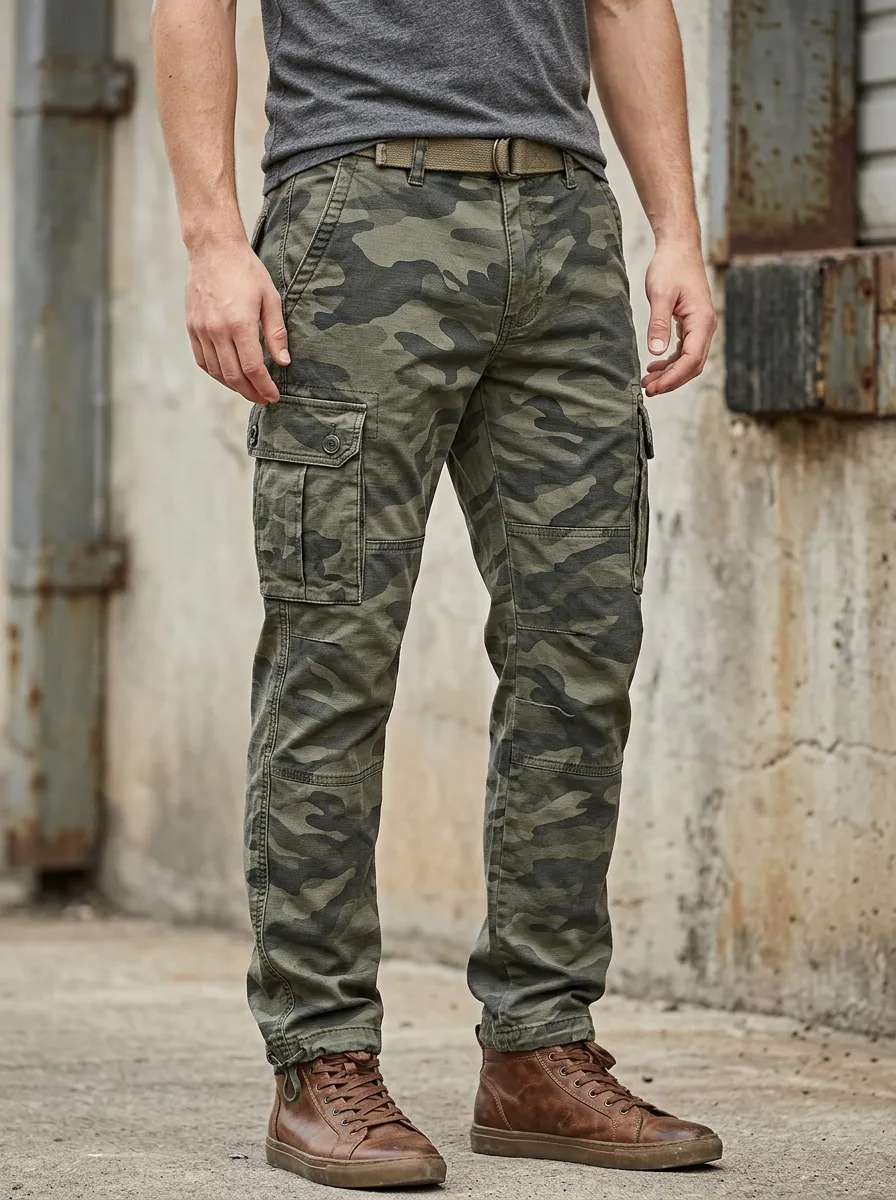 Men's Camouflage Drawstring Waist Cargo Pants