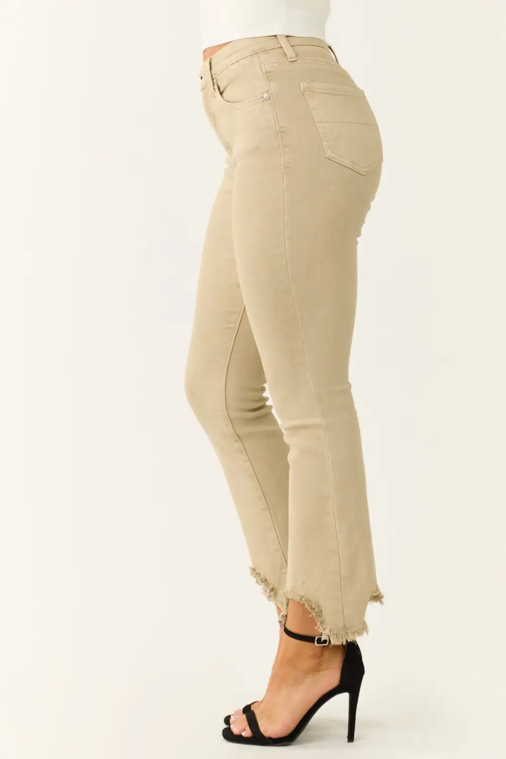 Beige Tummy Control Ankle Jeans