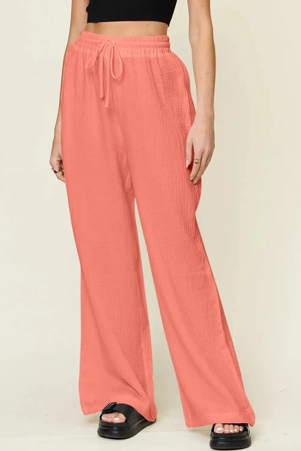 Tailored Wide Leg Drawstring Pants
