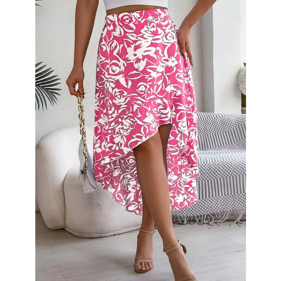 High-low Printed High Waist Skirt