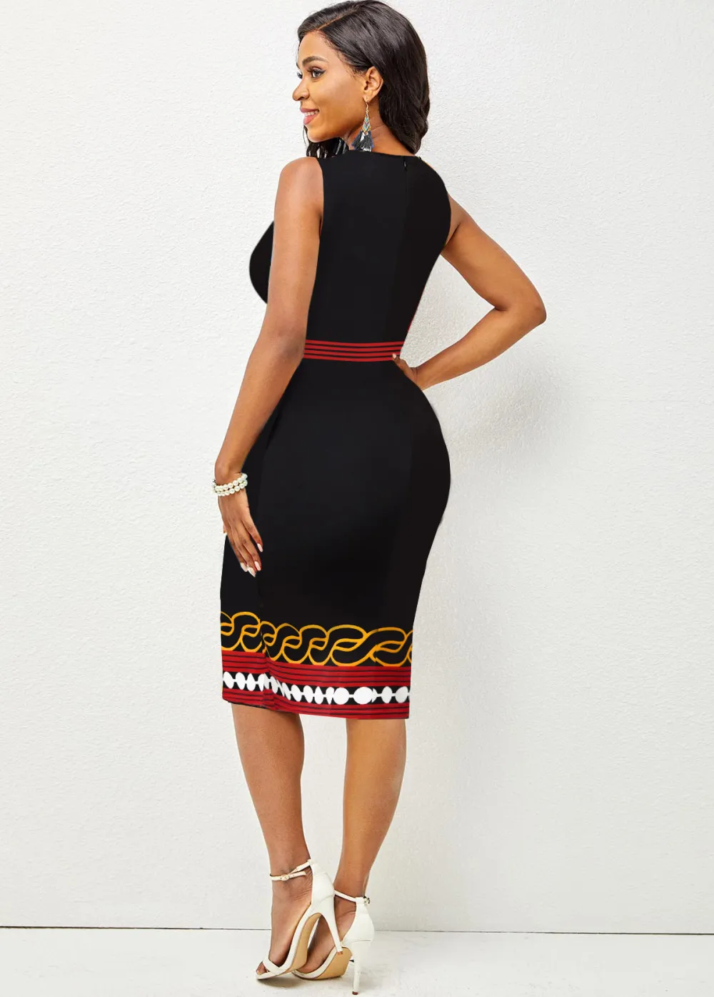 Polka Dot Sleeveless Round Neck Bodycon Dress