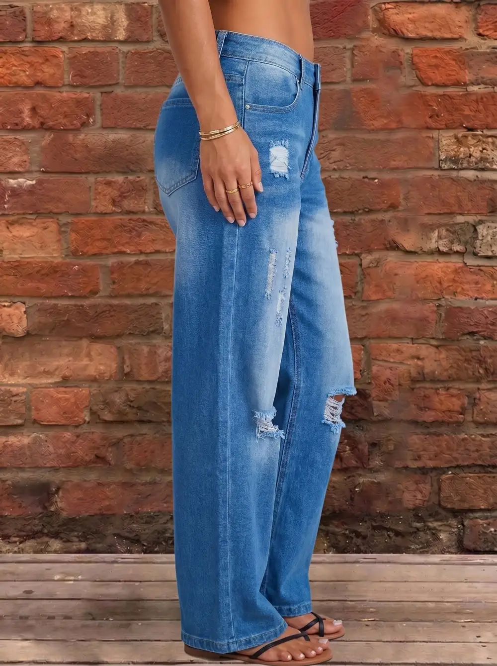 High Waist Wide Leg Seamed Cutout Detail Button Detail Pocket Jeans