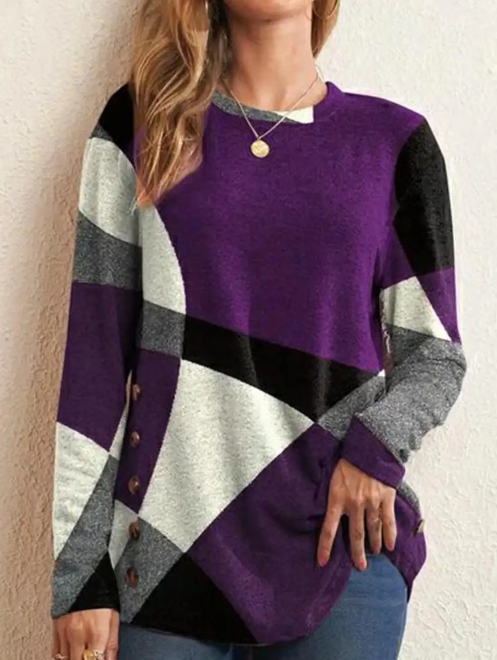 Contrast Print Long-Sleeved Tee Top