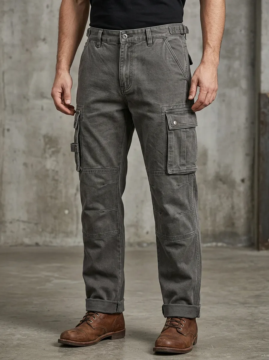 Men's Casual Outdoor Multi-Pocket Grey Cargo Pants