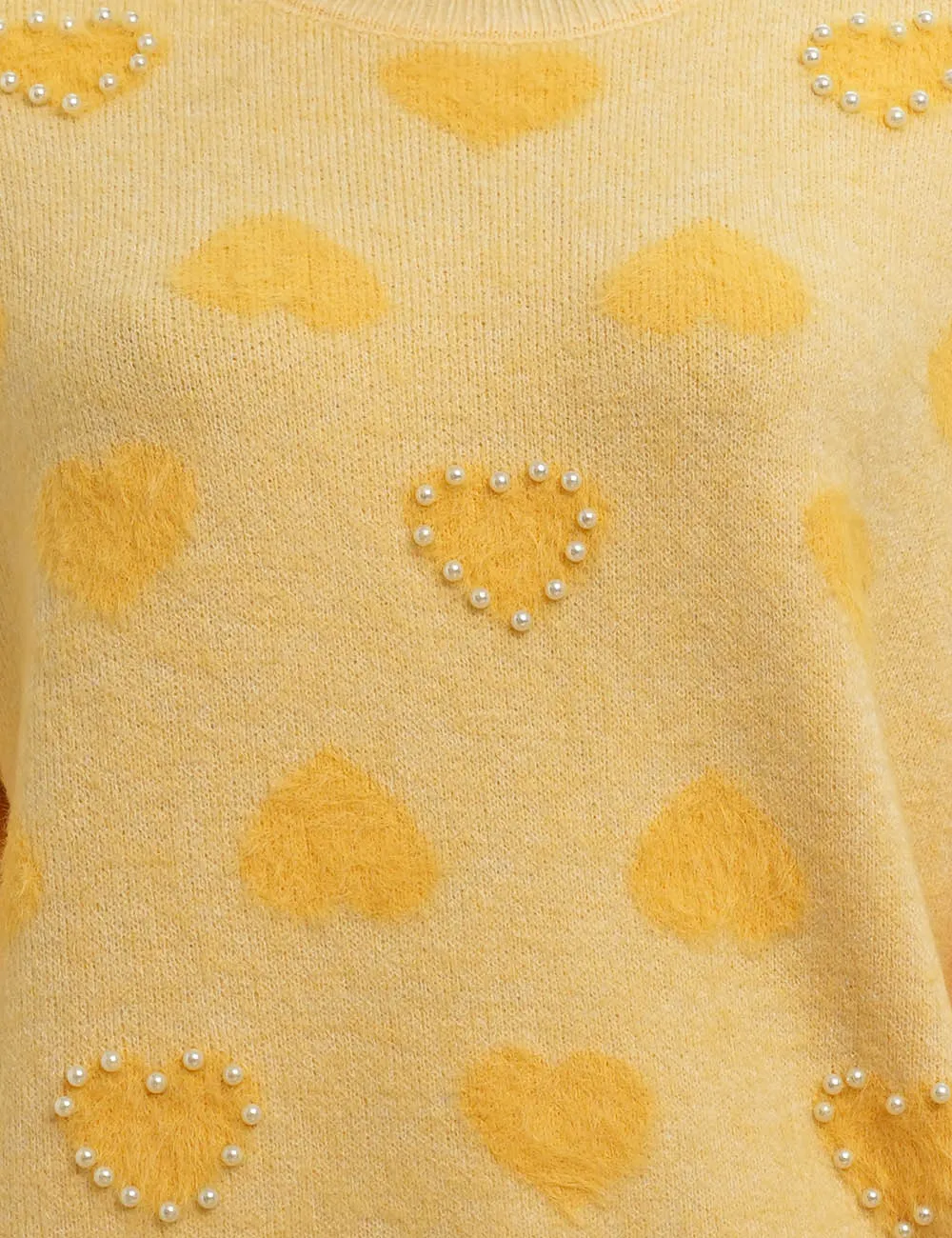 Valentine Heart Pattern Round Neck Bead Sweater