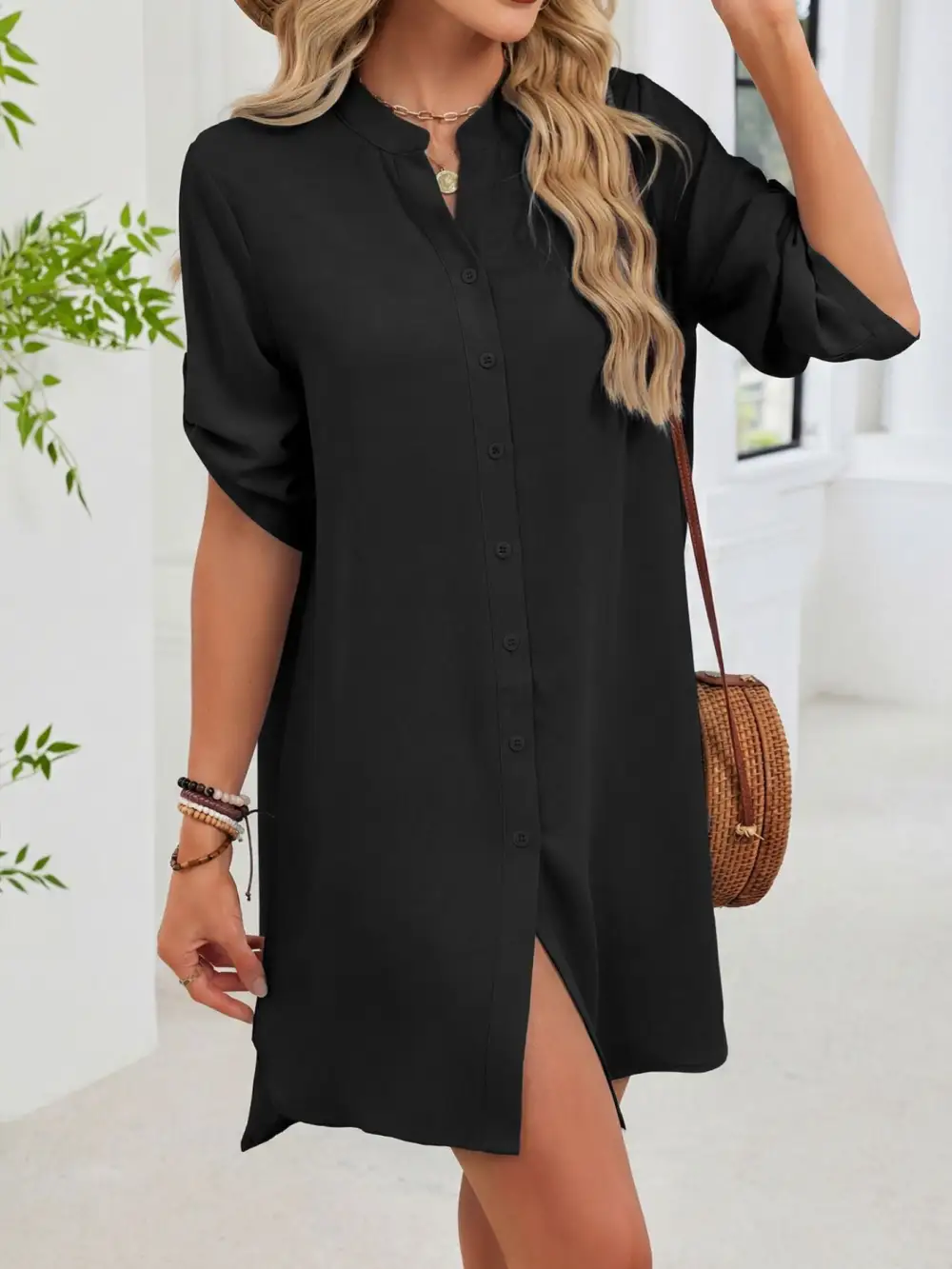 Comfort Fit Button Front Shirt Dress