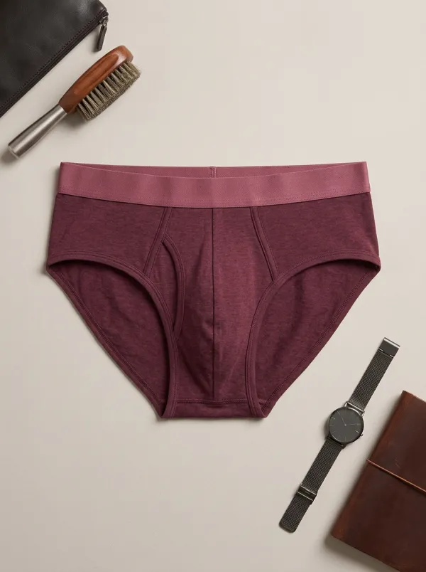 Men's Burgundy Solid Color Minimalist Printed Briefs